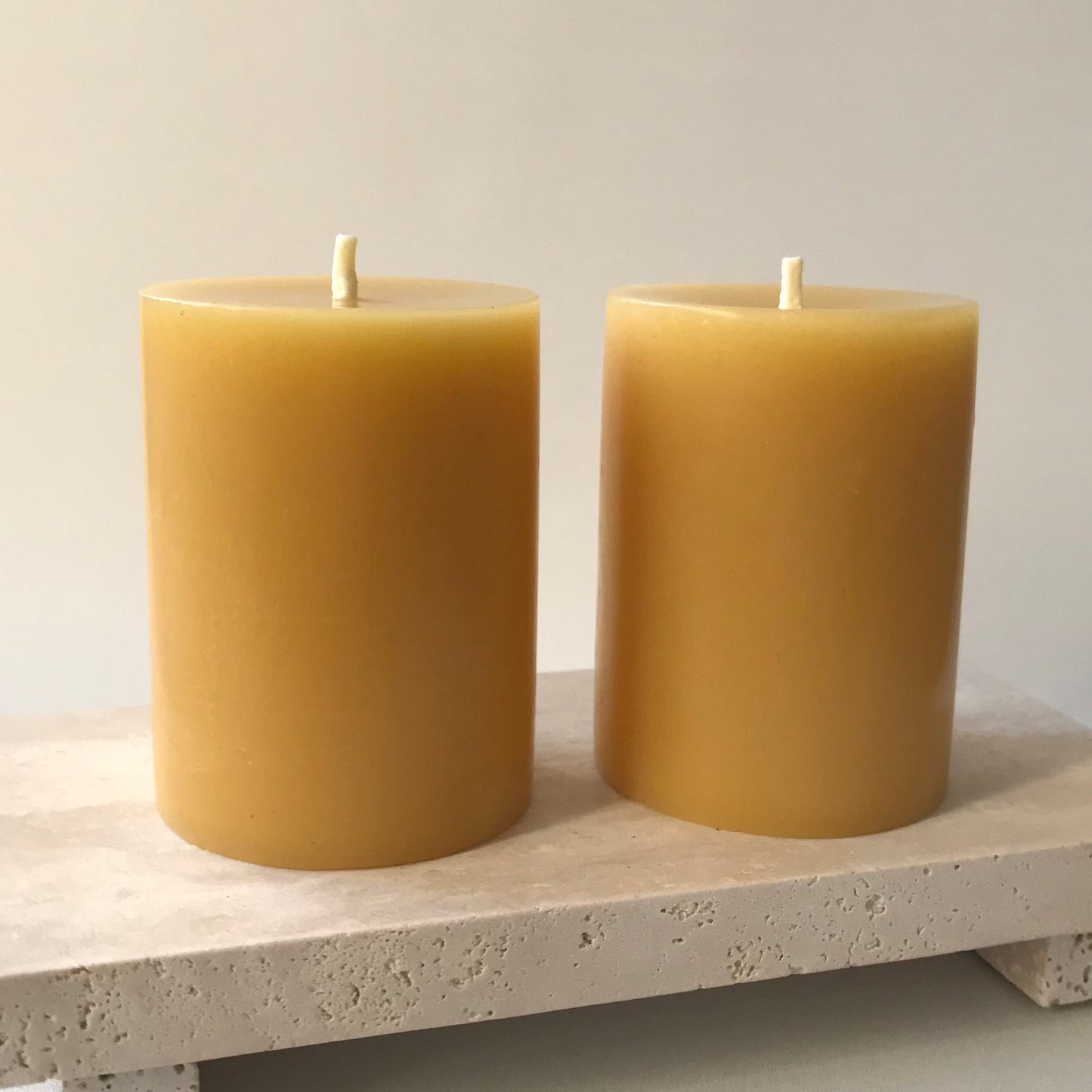 Set of Two — Small Classic Round Beeswax Pillar Candles