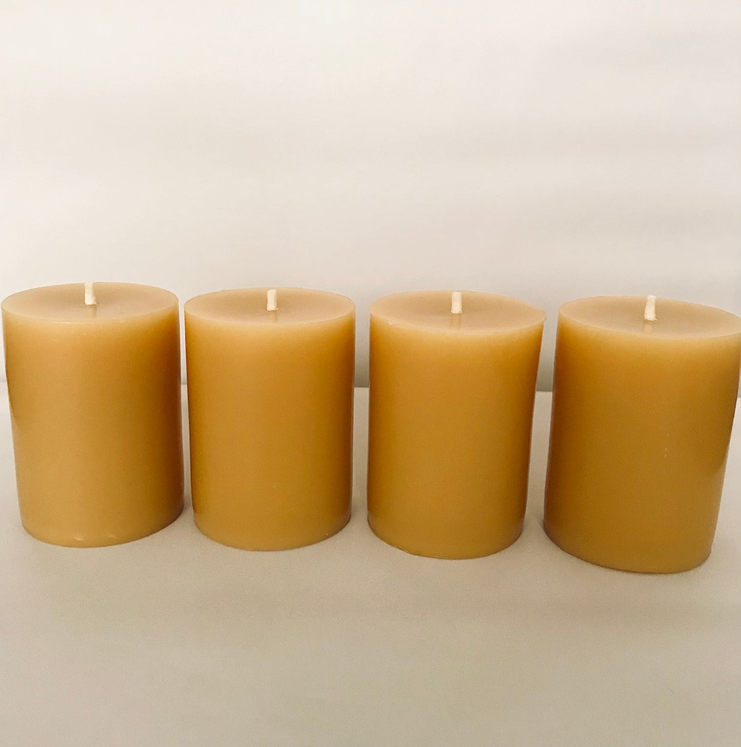Set of Four — Small Classic Round Beeswax Pillar Candles