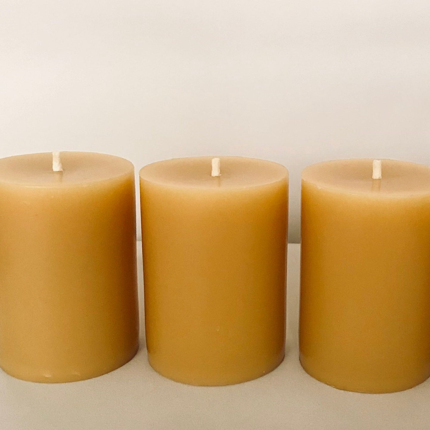Set of Three — Small Classic Round Beeswax Pillar Candles