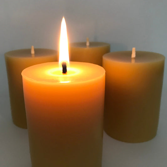 Set of Four — Small Classic Round Beeswax Pillar Candles