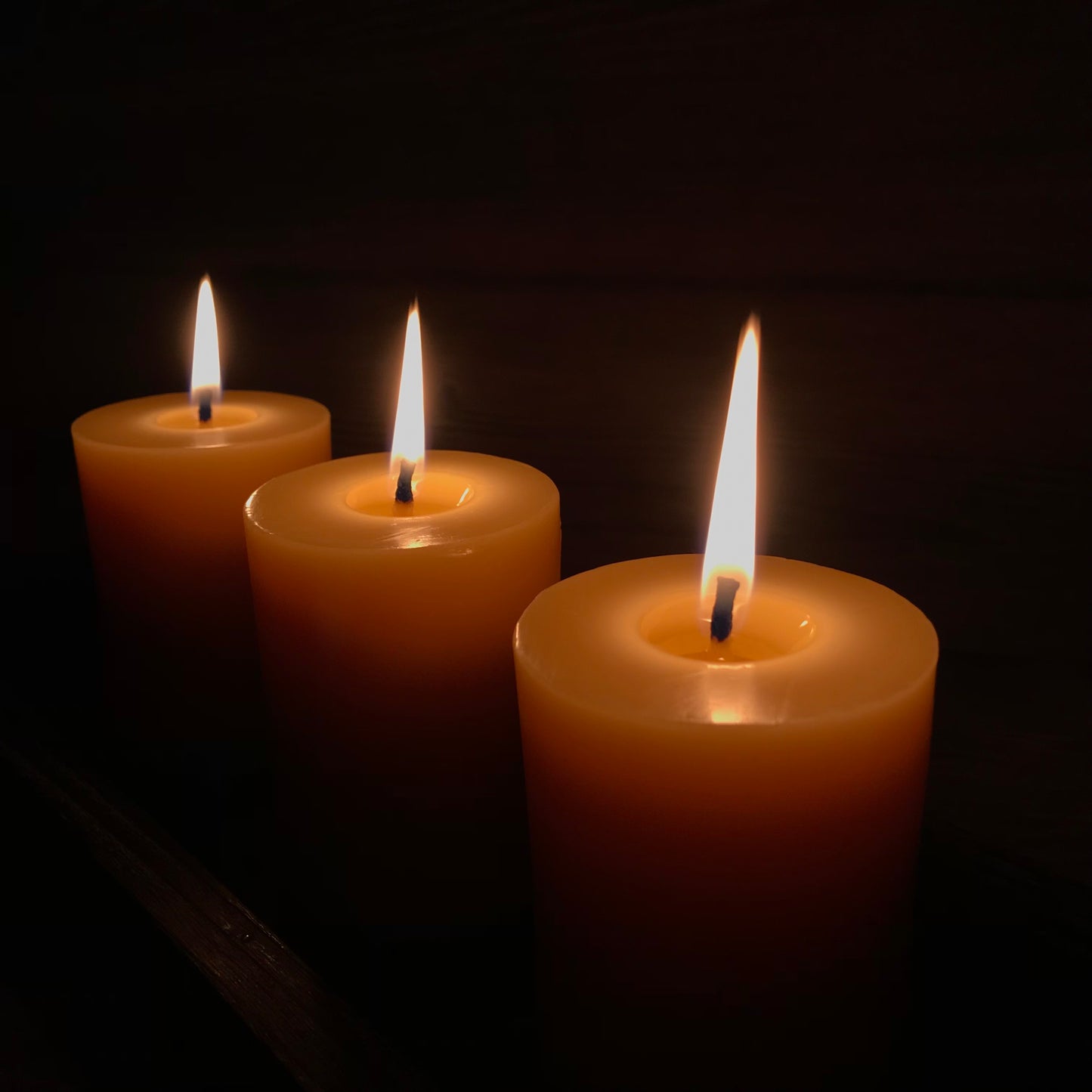 Set of Three — Small Classic Round Beeswax Pillar Candles