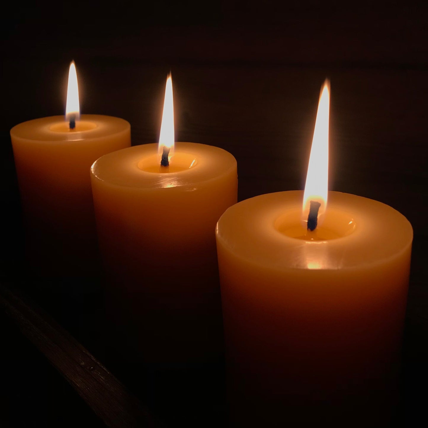 Set of Three — Small Classic Round Beeswax Pillar Candles